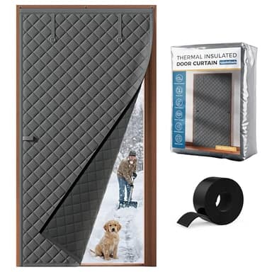 Augblinds Thermal Insulated Door Curtain Fits Door Size 36 x 80 Inch, Oxford Cloth Thicken Cotton Filled, Curtain Size 39" x 82", Single Piece Door Insulation Blanket Cover for Cold in Winter, Grey