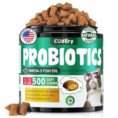 Cat Probiotics Treats for Digestive & Gut Support - 500 Crunchy & Creamy Cat Snacks - Cat Gut Health, Constipation Relief, Healthy Stool, Natural Supplement for Cats, Chicken Flavor (90-Day Supply)