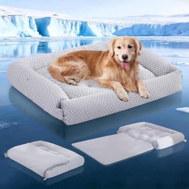 Rywell Cooling Dog Bed Extra Large Sized Dog, 43" x 31", Orthopedic Pet Bed with 3-in-1 Adjustable Design, Dog Cooling Mat with Arc-Chill Tech (Q-Max>0.5), Non-Slip & Fully Machine Washable, Grey