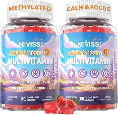 Teen Vitamins + Magnesium Glycinate for Boys Girls 12-17, Teens Methylated Multivitamin Gummies w/ Omega-3, L-Theanine for Teenager Kids Calm Focus Gummy Supplment, 23-IN-1 Formula, Sugar Free, 120ct