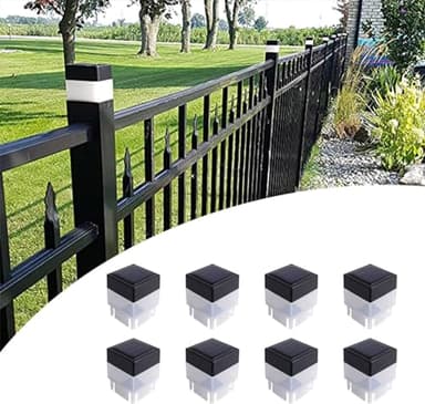 OUYANGL Solar LED 2In x 2In(5cm x 5cm) Fence Post Cap for Wrought Iron and Aluminum or Garden, Solar Fence Lights White Light - 8 Pack Black, White 432