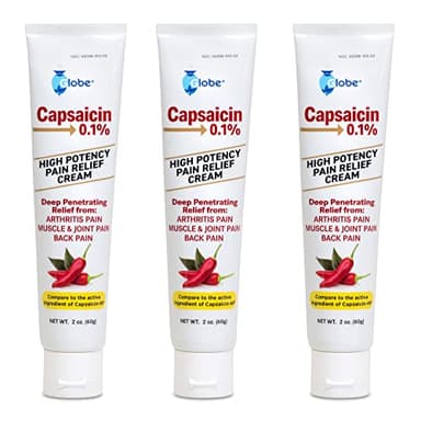 Globe (3 Pack) Capsaicin 0.1% High Potency Pain Relief Cream, Unscented (2 oz) Deep Penetrating Relief from: Arthritis, Muscle, Joint and Back Pain