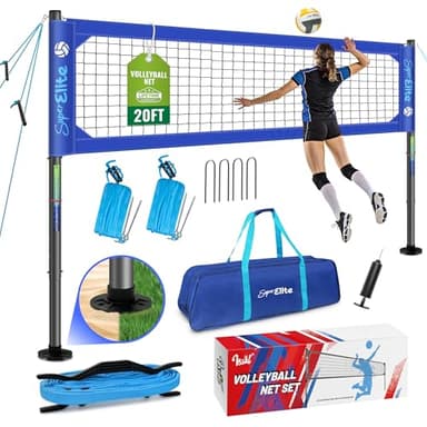 VSSAL Professional Volleyball Net Set Heavy Duty for Outdoor Backyard Portable with Aluminum Scoring Poles, 20 ft Nets System, Adjustable Regulation Height (Classic Blue)