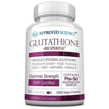 Approved Science® Glutathione - Glutathione 500 mg - Phospholipid Complex, Vitamin C, Bioperine - Top Antioxidant to Help Neutralize Free Radical - Vegan Friendly - 60 Capsules - 1 Bottle