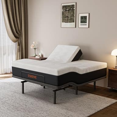 ESHINE Split Top Queen Adjustable Bed Frame with Mattress - 14" Gel Memory Foam Mattress, USB Ports, Underbed Night Light, Head and Foot Incline, Top Split Queen, Grey