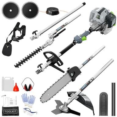 6-IN-1 Multi-Functional Weed Wacker Gas Powered, 52CC 2-Stroke Gas Weed Eater String Trimmer, Pole Saw, Hedge Trimmer and Brush Cutter Blade, Safety Lock & Shoulder Strap for Home Garden Lawn Trimming