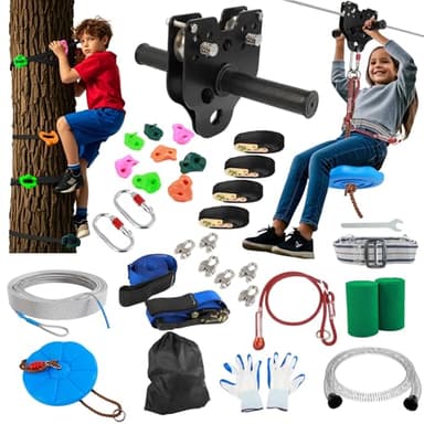OLenyer Zipline for Backyard Kids and Adults: 200FT Up to 400 lbs - Updated Removable Design Trolley,Thickened Seat,Safety Harness,Quick Tighten Zipline Kits for Outdoor