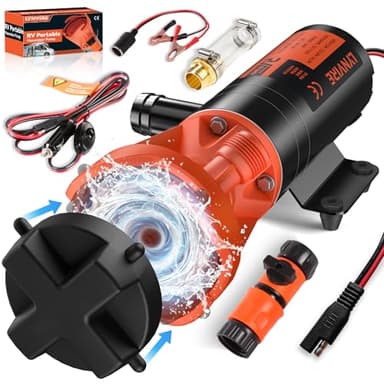 RV Macerator Pump 12V,Portable Macerator Waste Pump,12GPM Suction 3.2 feet Lift 10 feet with Garden Hose Discharge Port,Quick Release Sewage Pump with Fresh Water Rinse and Manual Crushing Function.