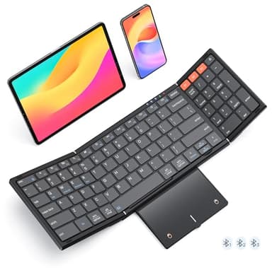 MEETION Foldable Bluetooth Keyboard with Touchpad, 3-Device Portable Wireless Keyboard with Numeric Keypad, Full-Size Rechargeable Business Travel for iPad Phone Laptop PC iOS Android Windows Mac