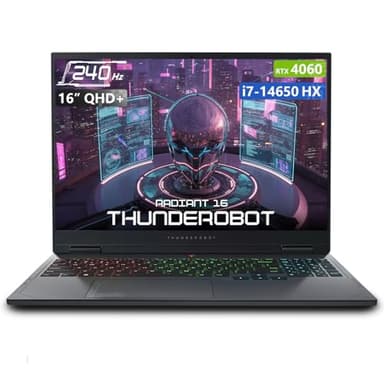 Thunderobot Radiant 16 4060 2.5K Gaming Laptop, 16" WQXGA 240Hz Display, 14th Gen i7-14650HX, GeForce RTX 4060, 32GB DDR5 RAM, 1TB PCIe SSD, RGB Backlit Keyboard, Wi-Fi 6, Win 11, Gray