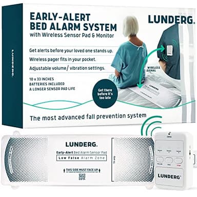 Lunderg Early Alert Bed Alarm for Elderly Adults - Wireless Sensor Pad & Pager - with Pre-Alert Smart Technology - Safety Bed Alarms and Fall Prevention for Elderly and Dementia Patients