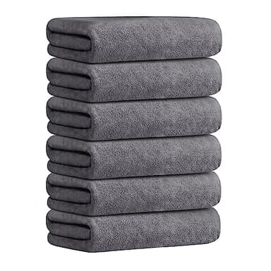 JML Bath Towels Set 6 Pack (30" x 60") - Extra Large Microfiber Bathroom Towel, Absorbent, Quick Drying for Adult, Swim, Gym, Spa, Fitness, Sports, Yoga, Grey