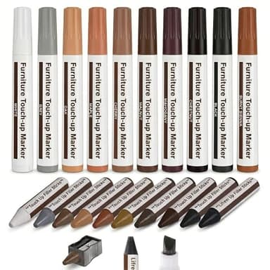 Lifreer Furniture Markers Touch Up Kit, 21 Pcs Wood Scratch Repair Kit with 10 Color Touch Up Pens, Wax Filler Sticks & Sharpener for Wood Floors, Cabinets, Tables, Desks & Bedposts