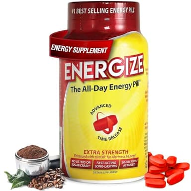 iSatori Men & Women Energize Extra Strength Caffeine Pills | Fast Acting Long-Lasting Energy Pill | Extended Time Release Caffeine | Improved Clarity, Energy Support | No Jitters, Crash | 60 Tablets