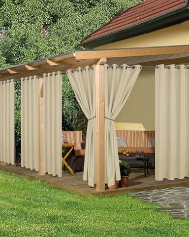 HolidayIdeas Outdoor Curtains for Patio Waterproof, 6 Panels - 54x84 Inches - Weatherproof Privacy Outsides Curtains for Cabana Porch Pergola, Sunlight & UV Blocking (Cream, Grommet Top)