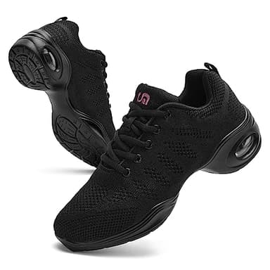 Dance Shoes for Women Jazz Shoes Women Dance Sneakers Breathable Air Cushion Split Sole Athletic Walking Dance Shoes A Black,8