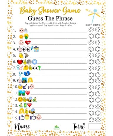 LOTUS-A Baby Shower Games - Hilarious Guess The Phrase and Predictions Cards 30 Thick Cardstocks 7x5 inches Printed Front Back Side Answer Keys Included Idea Neutral Theme for Girl Boy