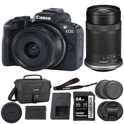 Canon EOS R50 Mirrorless Camera with 18-45mm and 55-210mm Lenses (Black) Bundle with 64GB Memory Card + Canon 200ES EOS Shoulder Bag (3 Items)