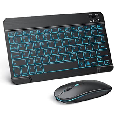 TECURS Bluetooth Keyboard and Mouse Combo for iPad - Rechargeable Wireless Keyboard & Mouse with 7-Color Backlit Compatible with iPad 10th/9th/8th Gen, iPad Pro/Air/Mini, iPhone15/14/13 Pro, Black