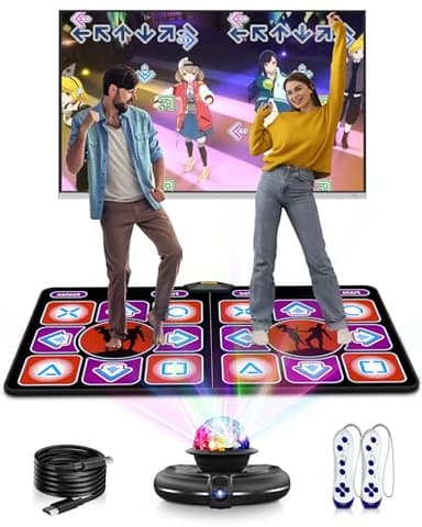 Acelufly Double Dance Mat - Wireless Electronic Dance Mat for TV with Camera, Anti-Slip Fitness Dance Pad for Kids & Adults, Dance Game Mat Toy Gift for 3-12 Year Old Girls & Boys (Black)