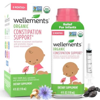 Wellements Organic Constipation Support | Safe and Gentle Organic Constipation Relief for Infants, Babies and Toddlers | No Harsh Laxatives | USDA Certified Organic | 4 Fl Oz. 6 Months +