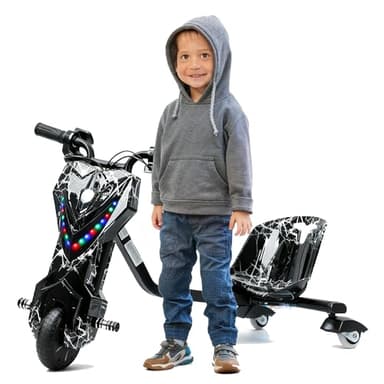 Awjaisca Electric Drift Trike for kids,Drift Cart,Big Wheel Drifting Tricycle for Ages 8+ with Strong Steel Frame,Crazy Kart, 12V Electric Ride-On Car with Swivel, Slide, and 360° Drift Features,Black
