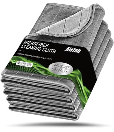 Airlab Carbon Microfiber Towels for Car Drying Window Glass Cleaner Magic Cleaning Cloth Auto Detailing Car Wipes Lint Free Rags Large Towel Interior Detailer, Pack of 4, 20" x 16", Grey