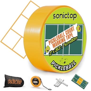 SONICTOP Pickleball Court Marking Kit, 2" x 263 ft Lengthened Pickleball Court Tape 5PCS Set Makes Full Size Outdoor Court Yellow Tape for Temporary Court Lines No Residue Easy Installation(Yellow)