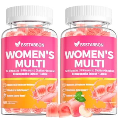 BSSTABBON Organic Women's Multivitamin Gummies: Vegan Vitamin Supplement with Iron B12 D3 Biotin Magnesium Plus Ashwagandha for Hair Skin Health Boost Energy - Sugar Free Methylated Gummy(120Count)