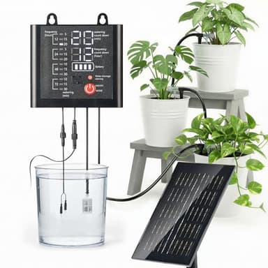 Solar Drip Irrigation System with USB Charging, 49FT Indoor Outdoor Plant Watering Devices for 15 Potted Plants, Automatic Watering System IP44 Waterproof 2200mAh for Garden Farm Greenhouse(Black)