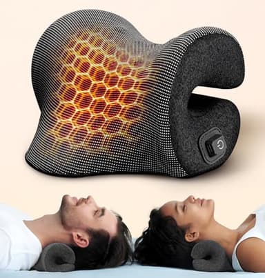 DEMACAT 3s Heated Neck Stretcher for Pain Relief, Graphene Heating Pad, Odorless Neck Cloud Cervical Traction Device Chiropractic Pillow for Shoulder, Christmas Gifts for Women, Men, Mom, Dad (Black)
