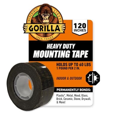 Gorilla Heavy Duty Double Sided Mounting Tape, Black Tape, 1" x 120" (Pack of 1) - Weatherproof for Indoor or Outdoor