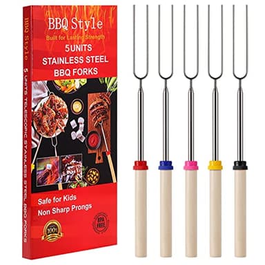 Marshmallow Roasting Sticks, Telescoping Smores Sticks for Open Fire Pit, 32 Inch Long Marshmallow Toasting Barbecue Forks S’mores Skewers for Campfire Camping Hotdog Hot Dog Bonfire Grill, 5 Pack