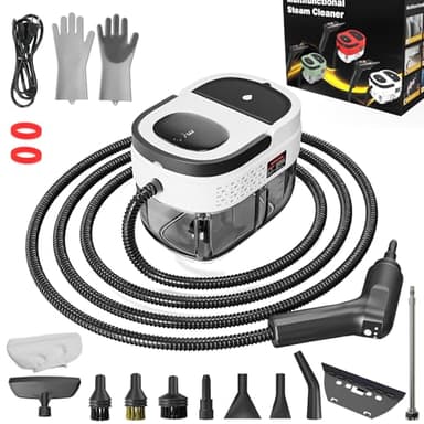 Handheld Steam Cleaner, 2500W High Pressure Steamer for Cleaning, Portable Steam Cleaner with 1.6L Water Tank, 3 Levels Adjustable Handle, Steam Cleaner for Home, Car, Furniture, Bed Bugs (White)