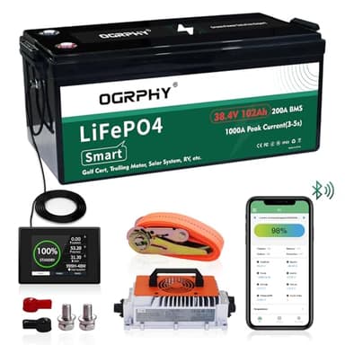 OGRPHY 36V Lithium Golf Cart Battery Conversion Kit, 200A BMS(1000A Peak Current), with Touch Monitor and Retention Strap, 4000+ Cycles 36V Lithium Battery with Charger Perfect for Golf Carts(102AH)