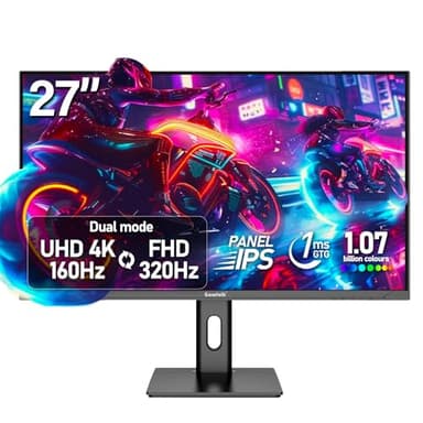 Gawfolk 27 Inch 4K Gaming Monitor, UHD 160Hz/ FHD 320Hz Dual Mode PC Monitor, IPS Computer Screen, Built-in Speakers, PIP/PBP, FreeSync, HDMI 2.1 & DP 1.4, Wall Mount Compatible 75 * 75mm