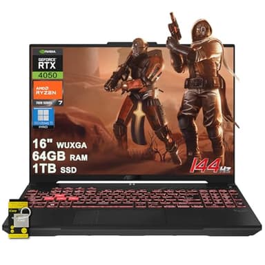 ASUS TUF Gaming A16 Laptop 16" WUXGA IPS 144Hz AMD 6-core Ryzen 7 7445HS 64GB RAM 1TB SSD GeForce RTX 4050 (Up to 194 AI Tops) RGB Backlit USB4 Two-Way AI Noise Cancelation Win11Pro ICP Hub