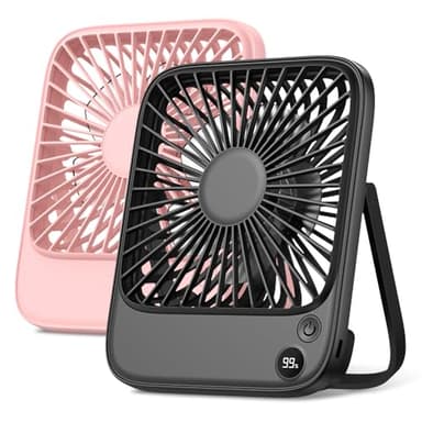TOPK 2 Pack 5000mAh Portable Desk Fan, Ultra-Thin Rechargeable Battery Operated Fan with Digital Display, Quiet 4-Speed Small Personal Travel Fans for Office, Bedroom, Cruise, Outdoor