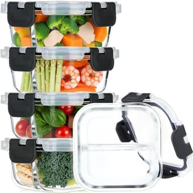 ZUNKNOD 5 Pack Bariatric Meal Prep Containers, Glass Bowls for Portion Control, Bariatric Must Haves, 8 oz Glass Snack Food Containers with Lids, Dishwasher & Microwave Safe