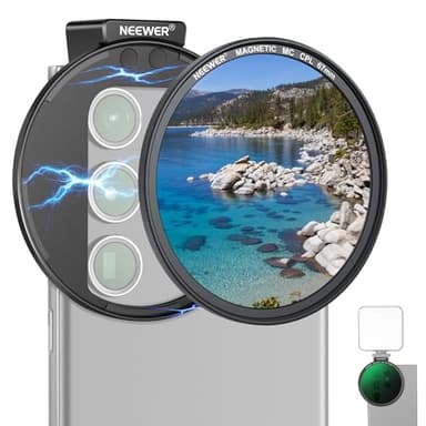NEEWER 67mm Magnetic CPL Filter, Circular Polarizing Filter with Cold Shoe Phone Camera Lens Clip, Photography Accessories Compatible with iPhone 17 16 Android Samsung Galaxy S35 Ultra