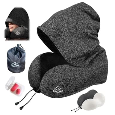 Travel Pillow with Extra Large Hood for Airplane Long Flights Privacy and Comfort Memory Foam with Skin-Friendly Cover for Road Trip Head&Neck Support for Plane Office Cars Sleeping & Rest (Grey)