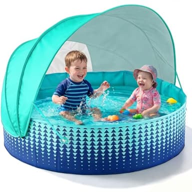 Jasonwell Kiddie Baby Pool with Canopy - Foldable Infant Toddler Kids Pool with Shade Baby Beach Essentials Tent Swimming Wading Pools for Toddlers 1-3 + Kids Dogs Ball Pit Backyard Water Play G, 40"