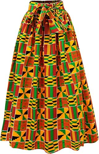 SHENBOLEN Women African Print Skirt Ankara Maxi Skirt Dashiki Skirt(One Size,K)