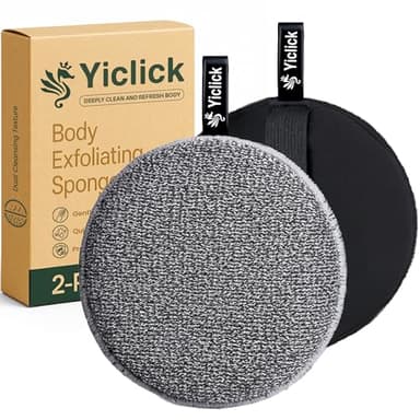 Yiclick Exfoliating Body Scrubber (2 Pack), Body Exfoliator Scrubber, Exfoliating Sponge for Shower Bath, Shower Loofah Luffa Lufa with Handle, Dead Skin Exfoliator for Body Scrub, Men Women