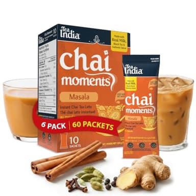 Tea India Chai Moments Masala Chai Instant Latte Powder, 10 Packets, 6 Pack