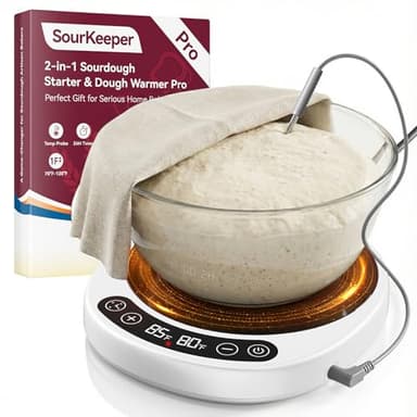 SourKeeper, Larger 2-in-1 Sourdough Starter Warmer Pro - 2026 Upgrade Larger Heating Plate, Dough Temp Probe, 1°F Control (70–110°F), 24H Timer, Real-Time Monitoring, for Beginner Bakers Pro-WHT