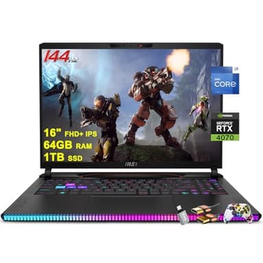 msi Raider GE68HX Gaming Laptop 16" FHD+ IPS 144Hz Intel 24-core i9-14900HX 64GB RAM 1TB SSD GeForce RTX 4070 RGB Backlit Thunderbolt4 Type-C Dynaudio FHD IR Privacy Camera Win11 ICP Accessory