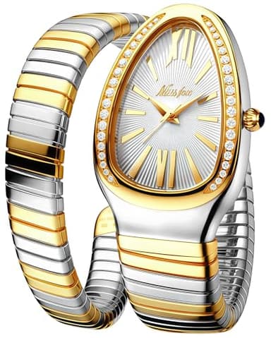 MASTOP Snake Watch, Snake Shape Bangle Watches,Snakehead dial, Women's Dressing Snake Shape Bangle Bracelet Watch, Unique Design Snake Shaped (Gold)