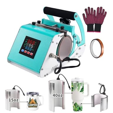 ColorSub 3 in 1 40 OZ Tumbler Heat Press Machine 11 OZ 15 OZ Mug Press Sublimation Machine for Sublimation 40 OZ Tumbler with Handle Straight Tumblers Bottles Mugs Glass Cup Printing Teal