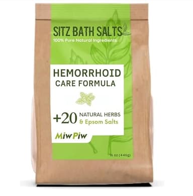 Miw Piw Sitz Bath Salts for Hemorrhoids 15.6 Oz- Soothing Relieving Bleeding Shrinking Internal External Treatment +20 Natural Herbs, Epsom Salt - Suppositories Remedy Postpartum Fissure